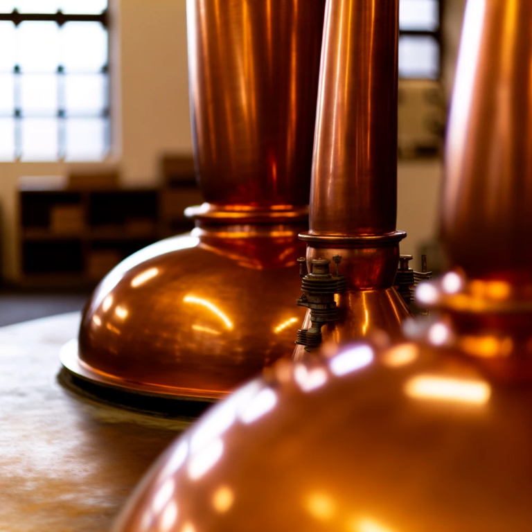 Stills at Chita Distillery, essential to crafting premium Japanese grain whisky.