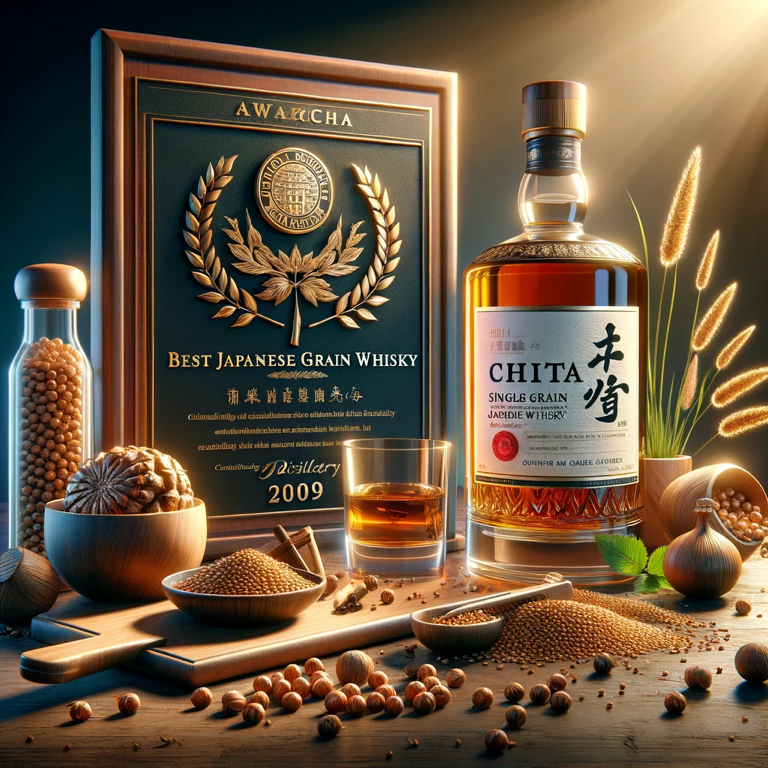 A glass of Chita Whisky served in a tranquil environment, reflecting the elegance of Japanese whisky craftsmanship.