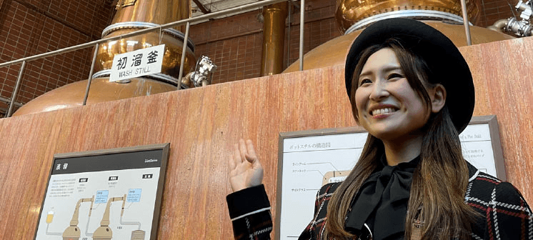 Visitors enjoying a guided tour and whisky tasting at Miyagikyo Distillery.