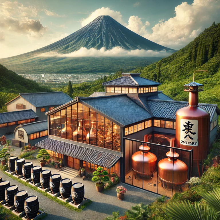  A scenic view of Ontake Distillery, blending traditional and modern whisky-making techniques