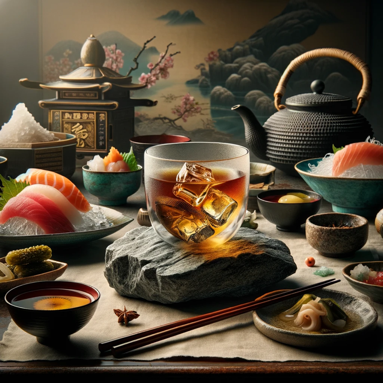 Suntory AO Whisky paired with a selection of international dishes.