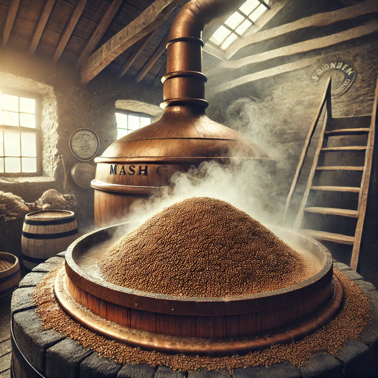 Copper stills in the whisky production process, showcasing traditional distillation techniques essential for crafting premium Japanese whisky, small batch whisky, cask-aged spirits, and award-winning handcrafted whisky.”