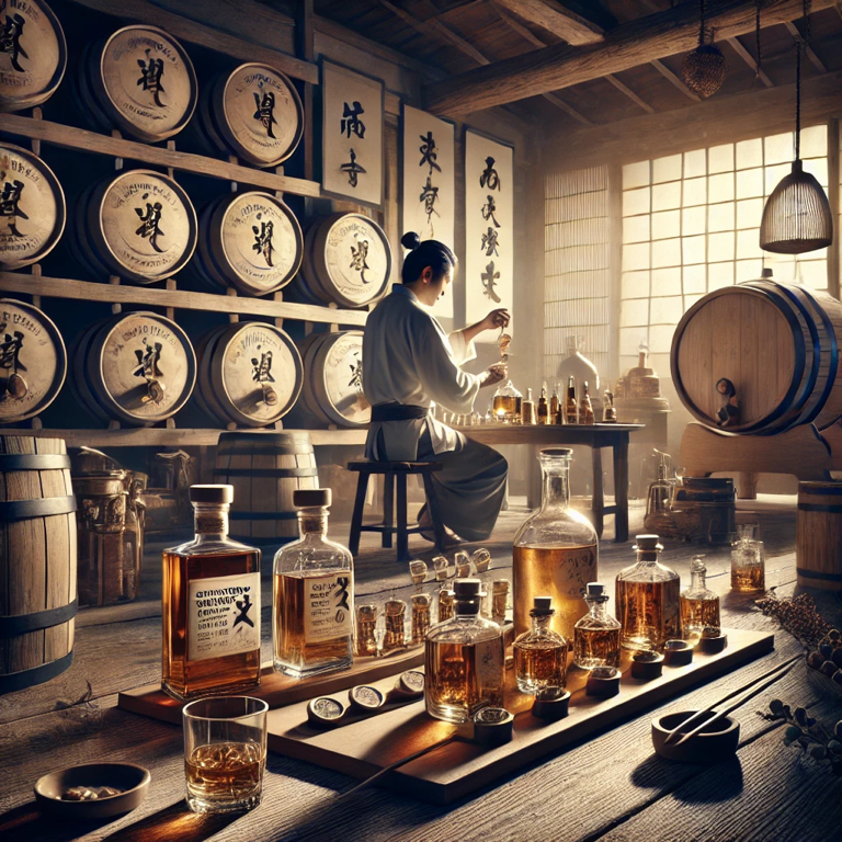 The blending process of Suntory Royal Whisky, combining tradition and innovation in Japanese whisky production.