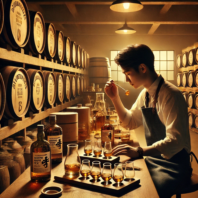 The blending process of Suntory Royal Whisky, combining tradition and innovation in Japanese whisky production.