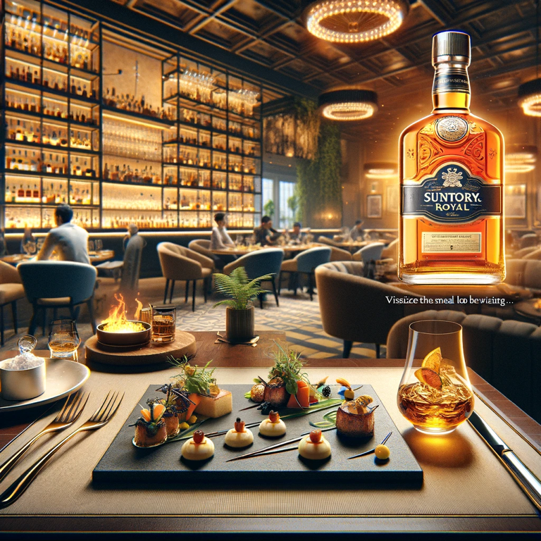 Suntory Royal Whisky paired with Japanese cuisine, enhancing the dining experience.