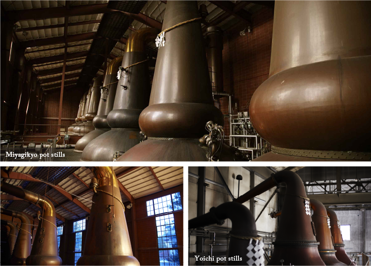 : Traditional Coffey stills at Miyagikyo Distillery, used for crafting premium Nikka Coffey Grain Whisky