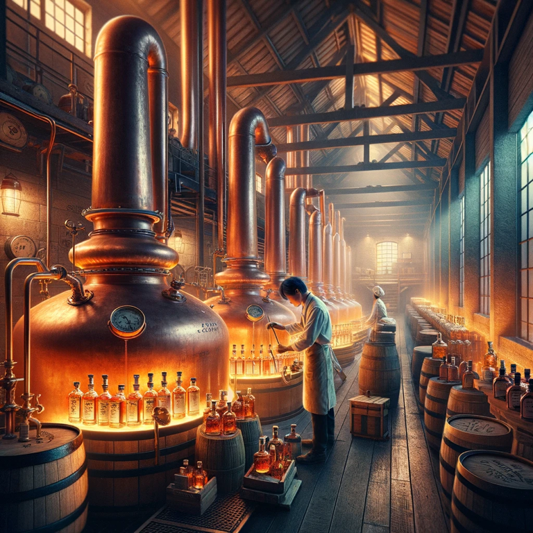 “Whisky production at Yoichi Distillery, showcasing techniques that appeal to whisky enthusiasts and lovers of traditional Japanese whisky.”