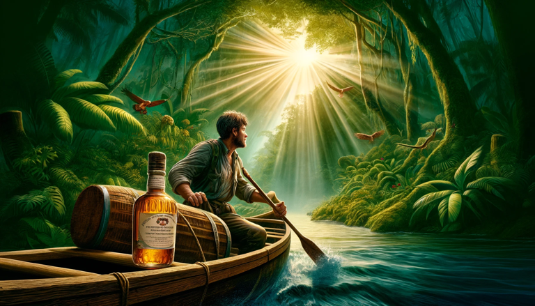 Time-traveling journey to the Amazon River, crafting Anaconda Amazon Whisky with the spirit of the jungle, matured in copper pot stills guarded by an anaconda.