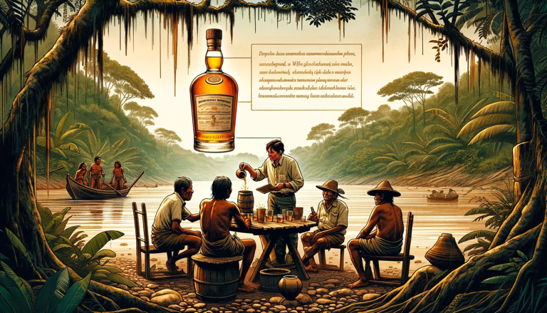 Time-traveling journey to the Amazon River, crafting Anaconda Amazon Whisky with the spirit of the jungle, matured in copper pot stills guarded by an anaconda.