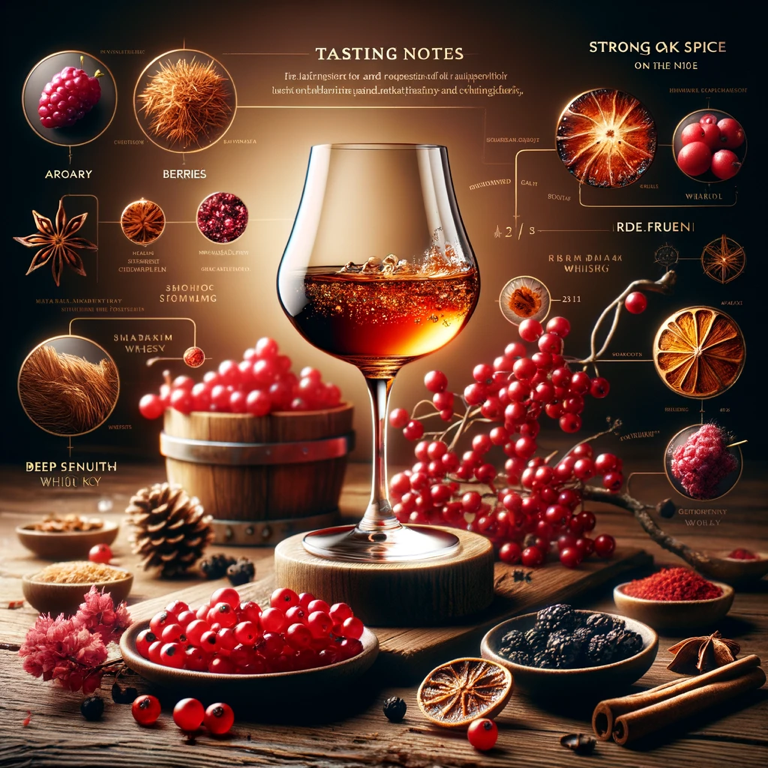 The aroma profile of Fuji Sanroku whisky, showcasing its rich, complex notes of fruit, vanilla, and smokiness.