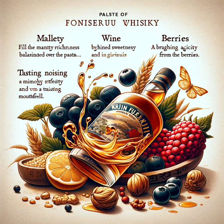 The aroma profile of Fuji Sanroku whisky, showcasing its rich, complex notes of fruit, vanilla, and smokiness.