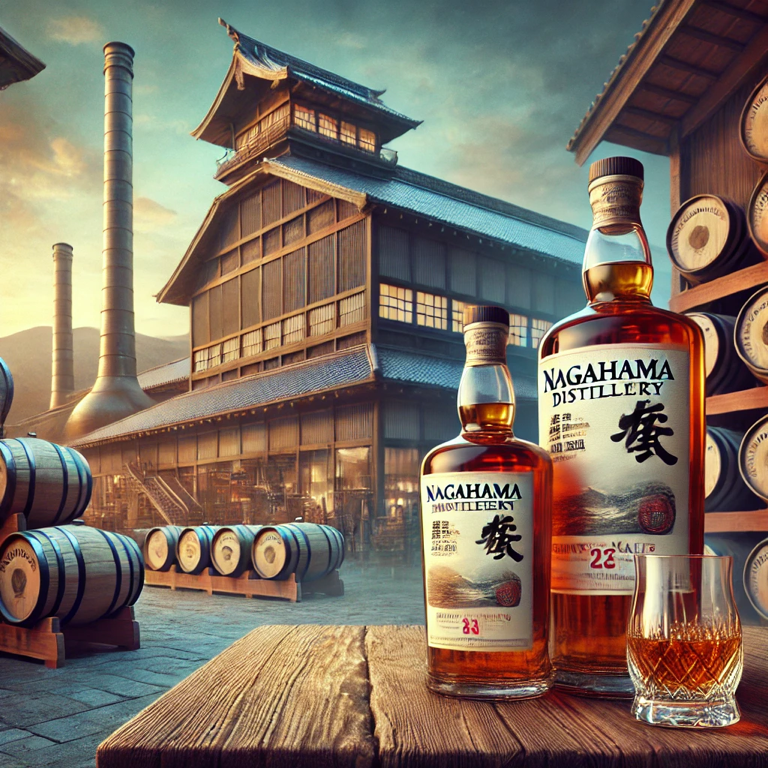 A historical image showcasing the evolution of Nagahama Distillery, from its beginnings in beer brewing to becoming an award-winning producer of Japanese whisky, beloved by whisky lovers and craftsmanship enthusiasts.