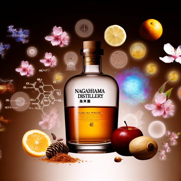 An evocative image capturing the rich aroma profile of Nagahama Distillery’s award-winning whiskies, featuring notes of fruit, vanilla, and a hint of smoke, appealing to whisky enthusiasts and lovers of craftsmanship.