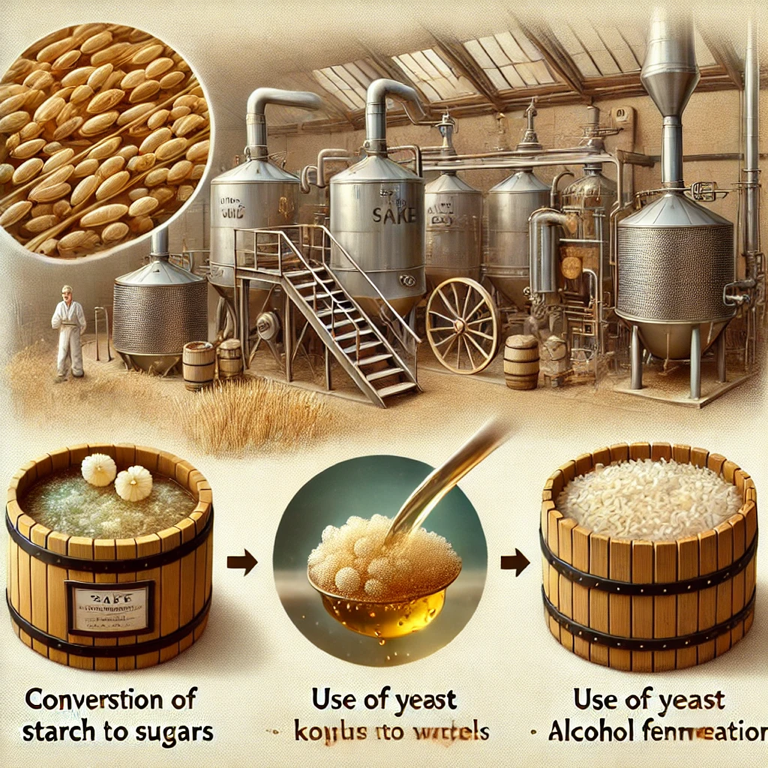 Traditional fermentation vessels in a Japanese distillery showcasing the shared techniques in sake and whisky creation.