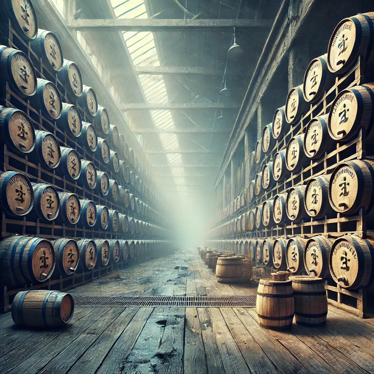 A whisky cask at a Japan distillery showcasing craftsmanship, tradition, and whisky mastery. Perfect for whisky lovers, the cask represents the meticulous aging process that imparts rich flavors and complexity.