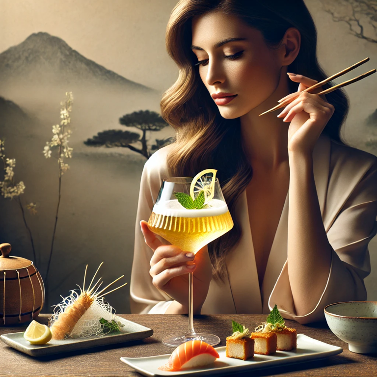 A beautifully presented table of Japanese cuisine, featuring dishes like sashimi, tempura, and yakitori, paired with Mars Shinshu whisky for whisky lovers and enthusiasts