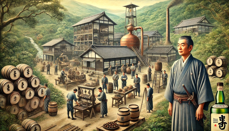 Historical image of Hakushu Distillery’s early days in the Japanese Alps.