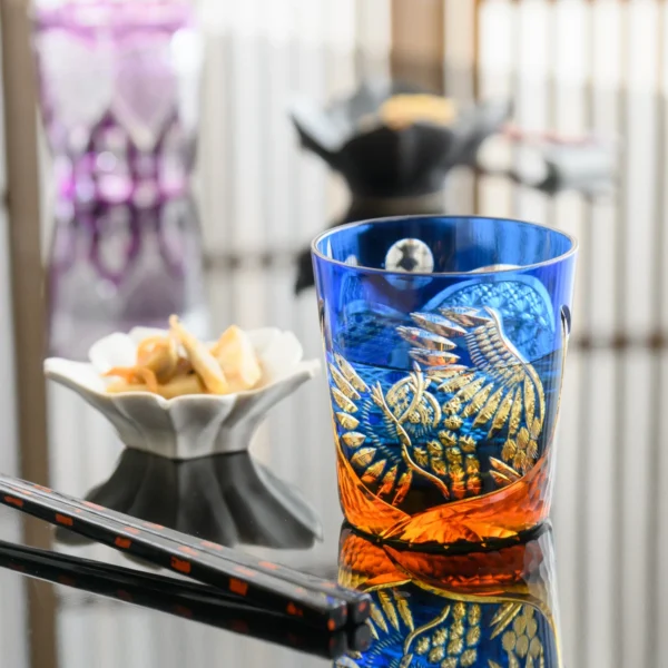 BLUE AMBER OWL EDO KIRIKO WHISKEY GLASS05