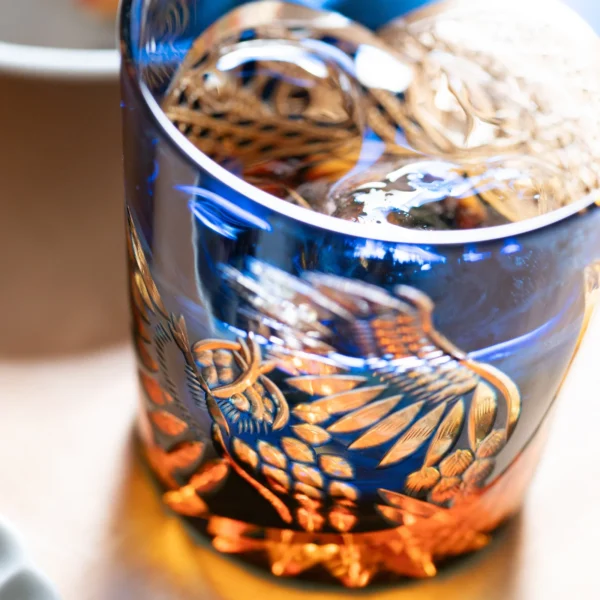 BLUE AMBER OWL EDO KIRIKO WHISKEY GLASS06