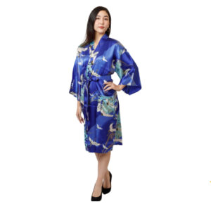 Japan object store Tancho Silk Kimono Robe blue04