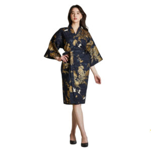 Japan object store Tancho Silk Kimono Robe gold02
