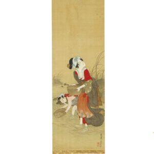 Painting Of Catching Clams, A Hanging Scroll, Ink and Color on Silk01