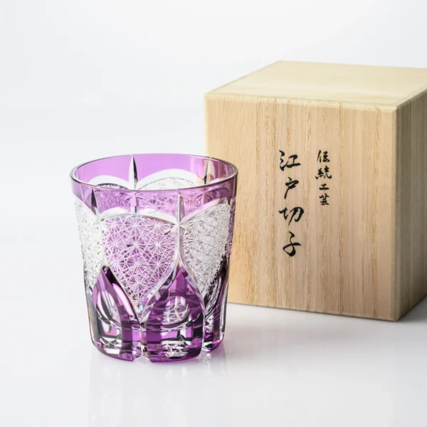 REGAL VIOLET CHRYSANTHEMUM FAN EDO KIRIKOWHISKEY GLASS01