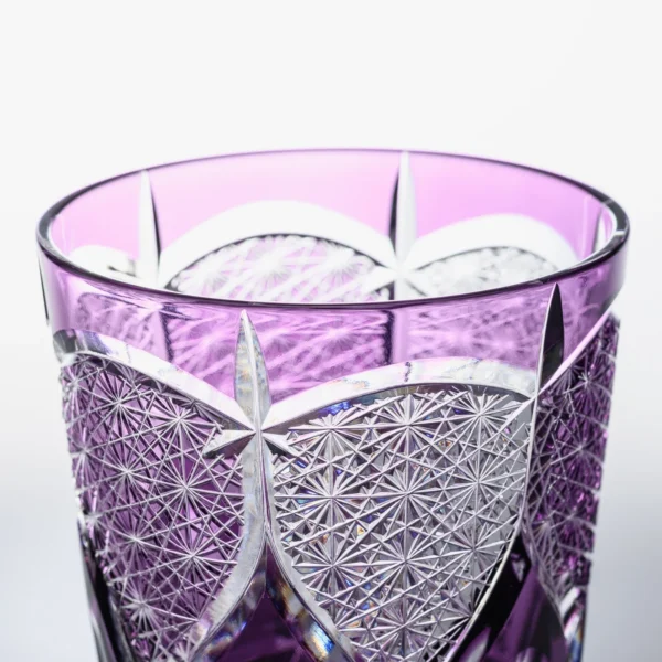 REGAL VIOLET CHRYSANTHEMUM FAN EDO KIRIKOWHISKEY GLASS03