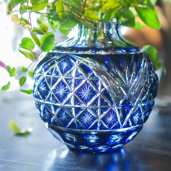 Japonism Satsuma Kiriko blue Color vase01